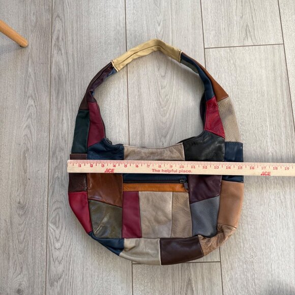 Women's Hobo Bag Purse Genuine Leather Multicolor Patchwork Vintage 90s Mexico - Picture 6 of 9